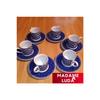 Porcelain Hand Embroidered Blue Color Patterned Authentic 12 Piece Turkish Coffee Cup Set For 6 Persons.