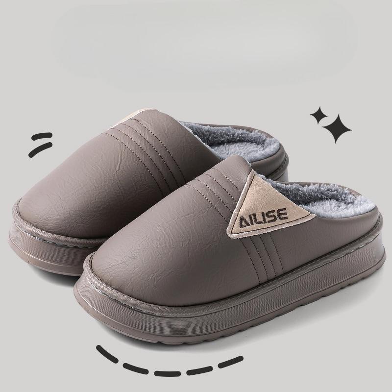 Waterproof Cotton Shoes for Large-sized Indoor Home Use with Fleece and Anti-slip Thick-soled Slippers