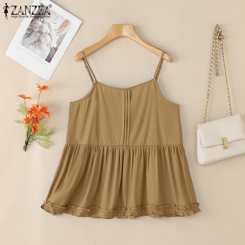 ZANZEA Damen Sommer Freizeit Träger Ärmellos Slip Camisoles Tops