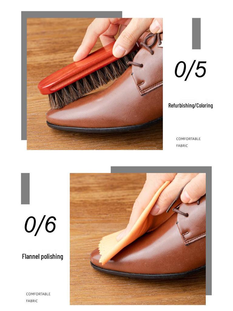 Love Orange 7-Piece Horsehair Brush Shoe Polish & Leather Care Set - Black & Colorless Cleaner with Maintenance Tools