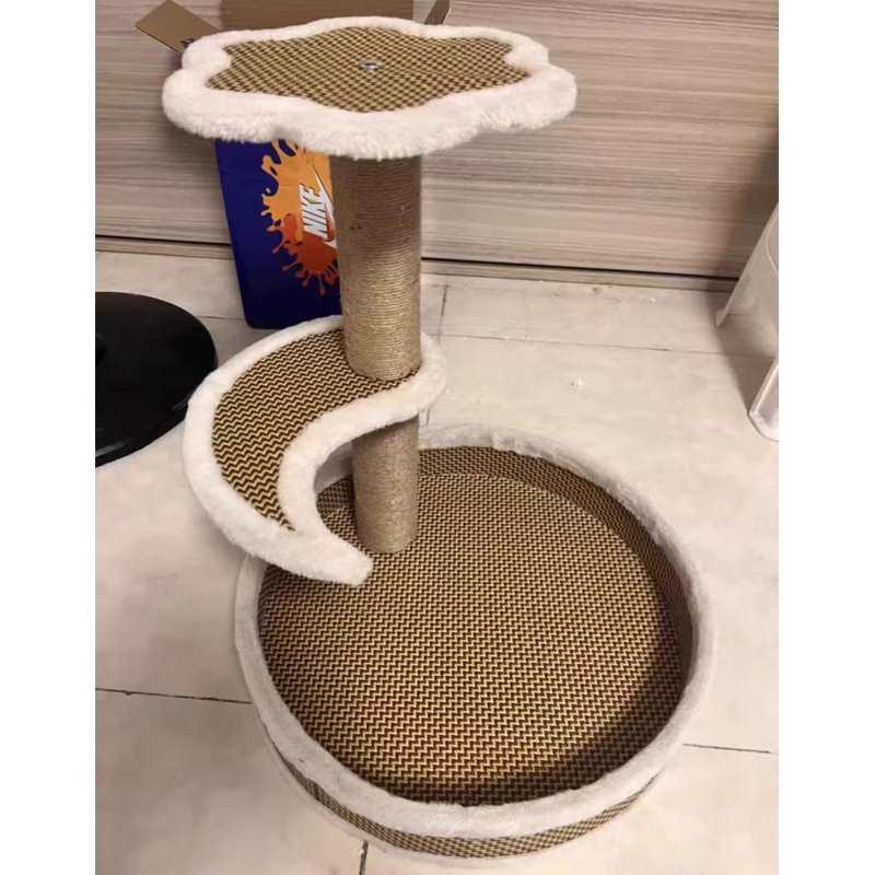 Multifunctional Rattan Cat Tree with Sisal Posts, Velvet Mats, Climbing Platform, Scratch Boards, and Cozy Nest for All Seasons