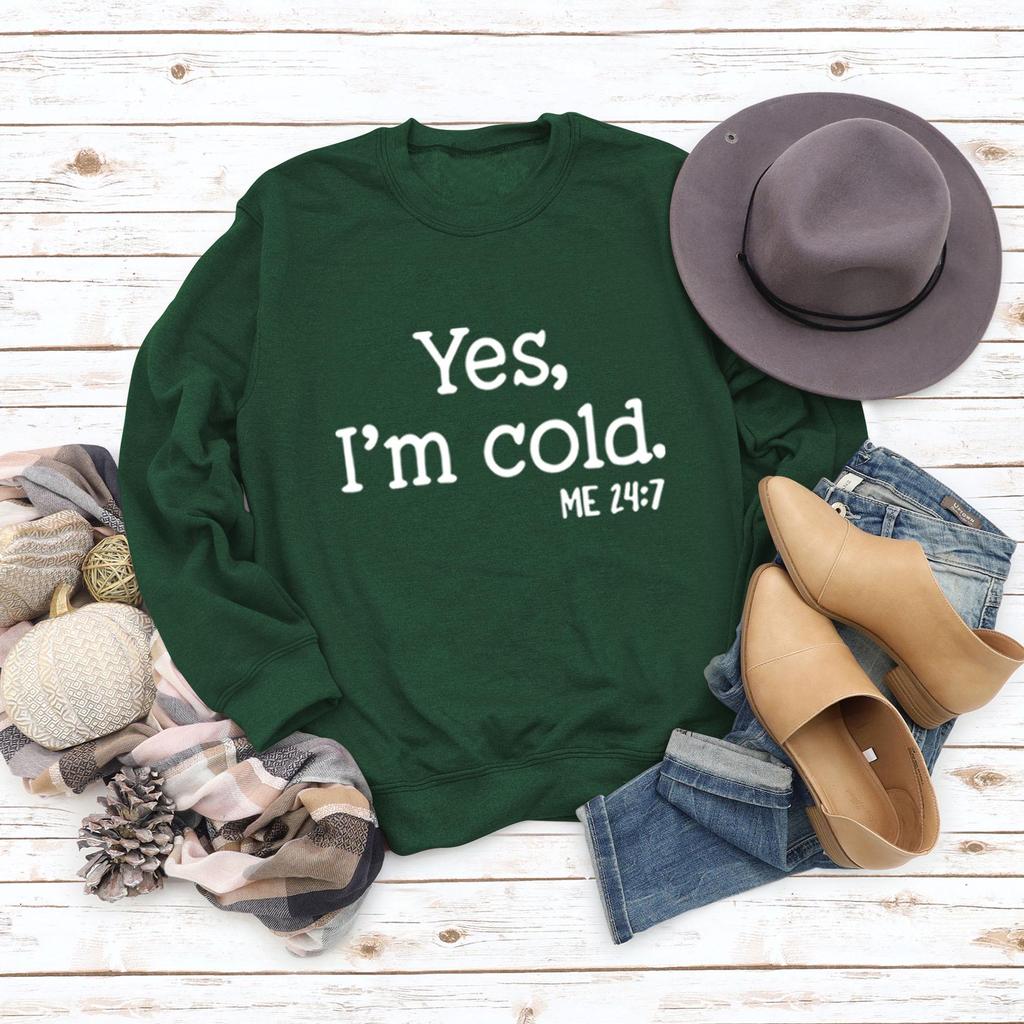 Women's 'Yes I'm Cold' Printed Casual Loose Hoodie for Autumn and Winter