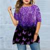Plus Size Women's Summer Candy Butterfly Print Comfortable Short Sleeved Round Neck T-shirt Casual Baggy Medium Length T-shirt