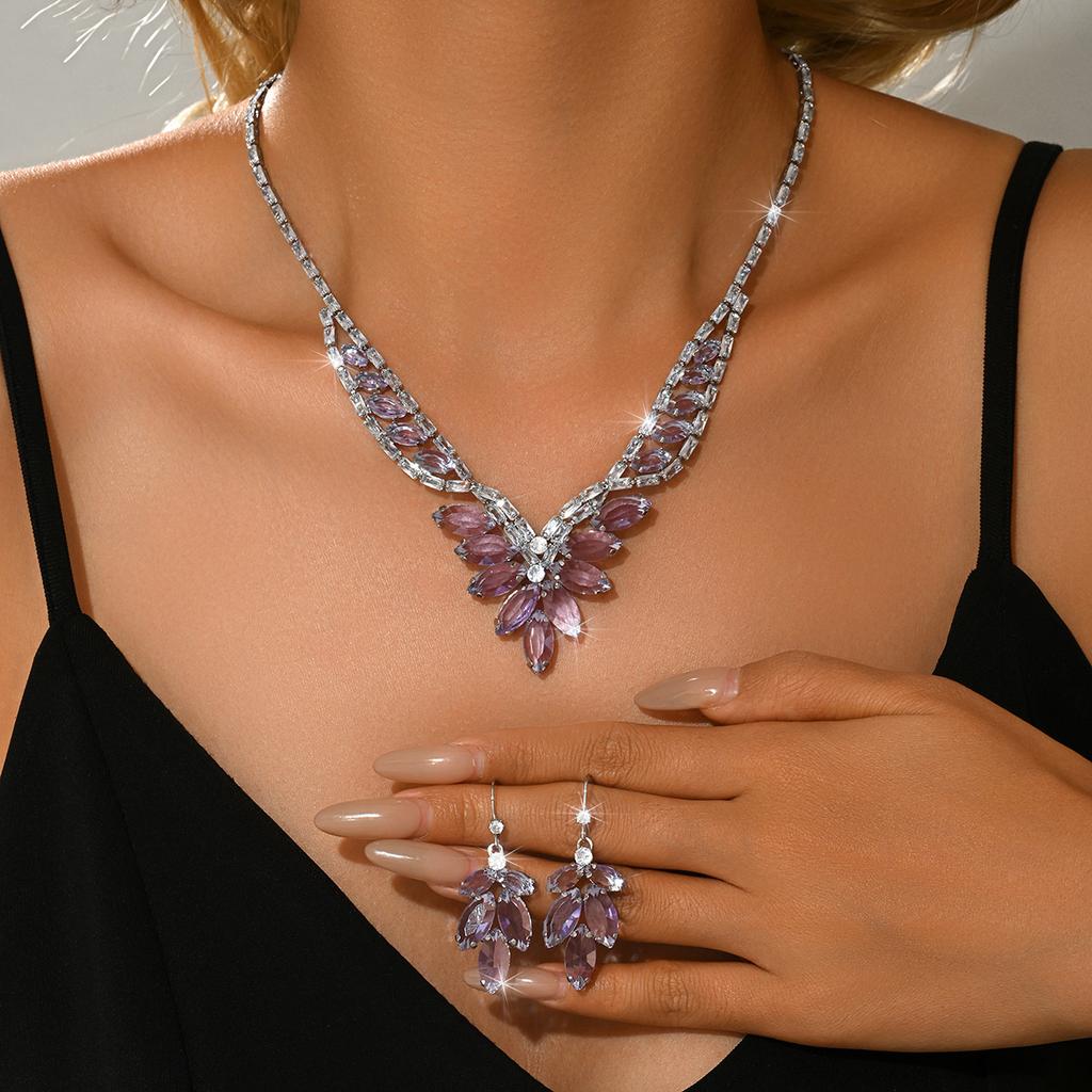 Women Party Wedding Dress Necklace Earrings Two-piece Jewelry Accessories