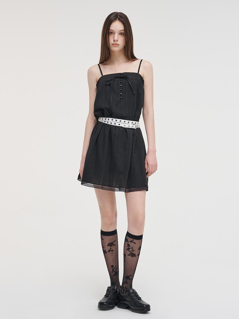 Etmont Slip Button Lace Mini Dress Black
