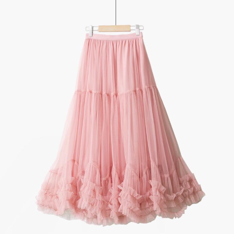 Gonne Lunghe in Tulle da Donna Vita Alta Elastica Linea ad A Lunghe Stratificate Tutù Ruffles in Rete Stratificate Svolazzanti Gonna da Fata Estiva Casual da Donna Midi in Rete