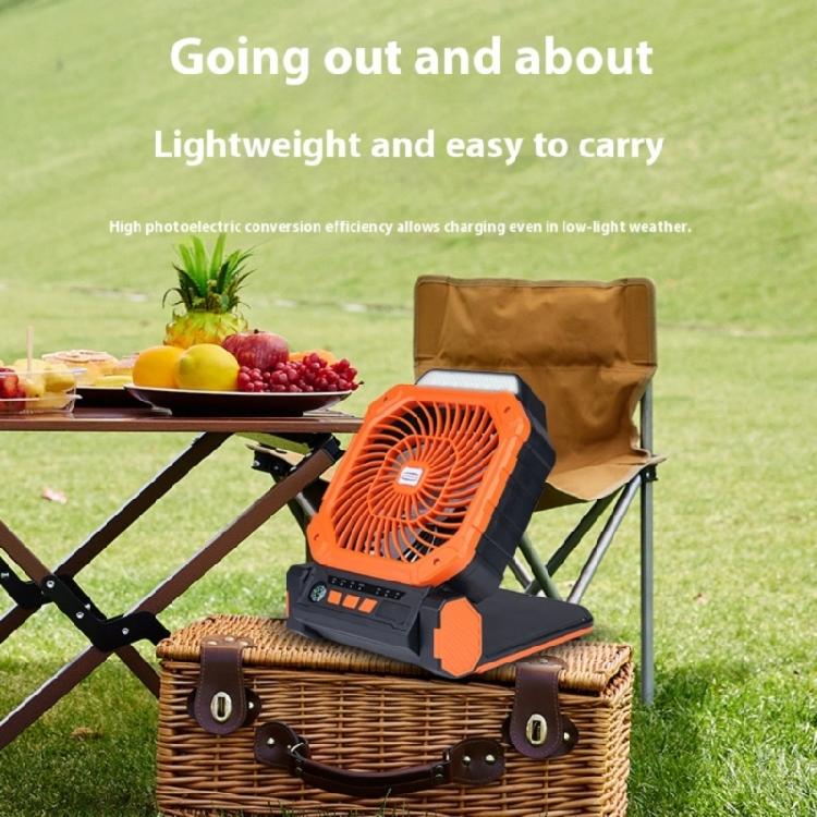Solar Camping Fan With LED Light 4Adjustable Speed 3Brightness Light Timer Compass Function For Outdoor Tent Activity