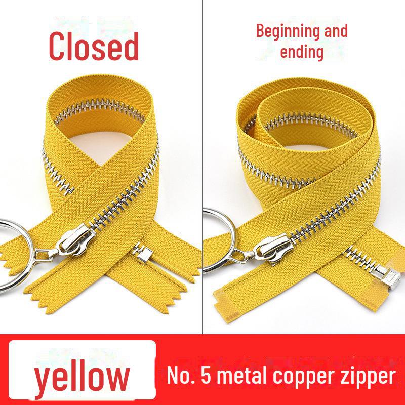 No. 5 Copper Zipper with Silver Teeth and Large Ring Pull for Leather Pants, Skirts, and Luggage, 20-40cm