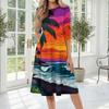 Damen Lässiges Modekleid Rundhalsausschnitt Mittellang Hawaiianischer Print Sommerstil Bequeme Passform Leichter Stoff Geeignet für den täglichen Gebrauch