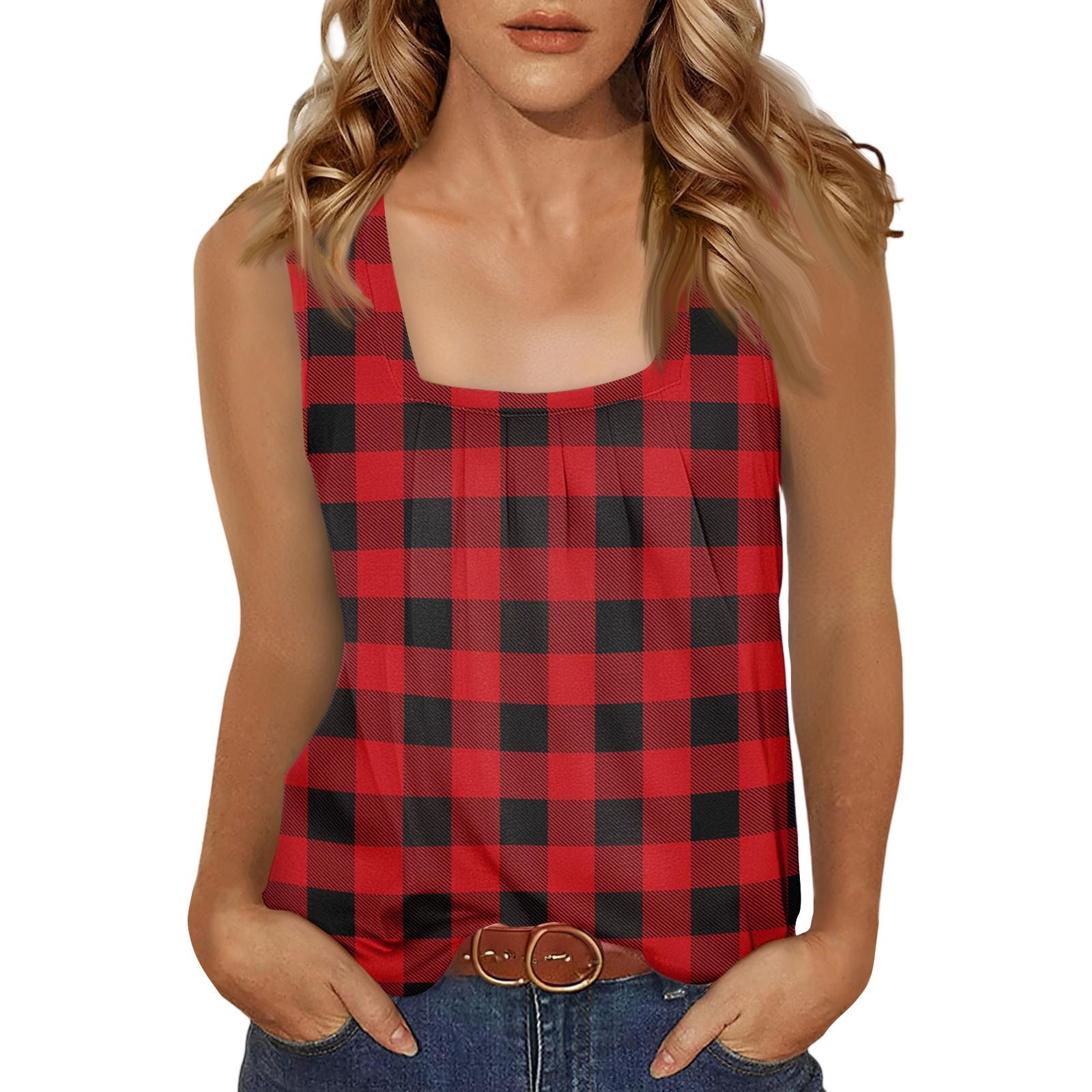 

Женский Повседневный Модный Темпераментный Элегантный Топ с Квадратным Вырезом, Завязками и Принтом в Клетку M красный
