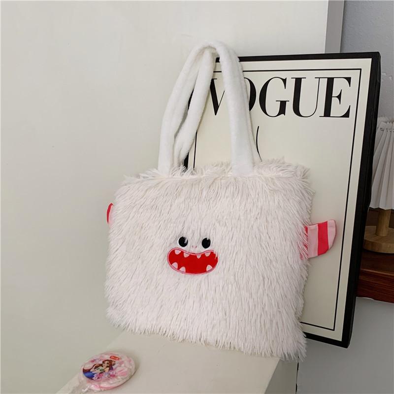 Cute Little Monster Cartoon Plush Bag Versatile Niche Shoulder Bag Girls and Students Large-capacity Handbag Gift
