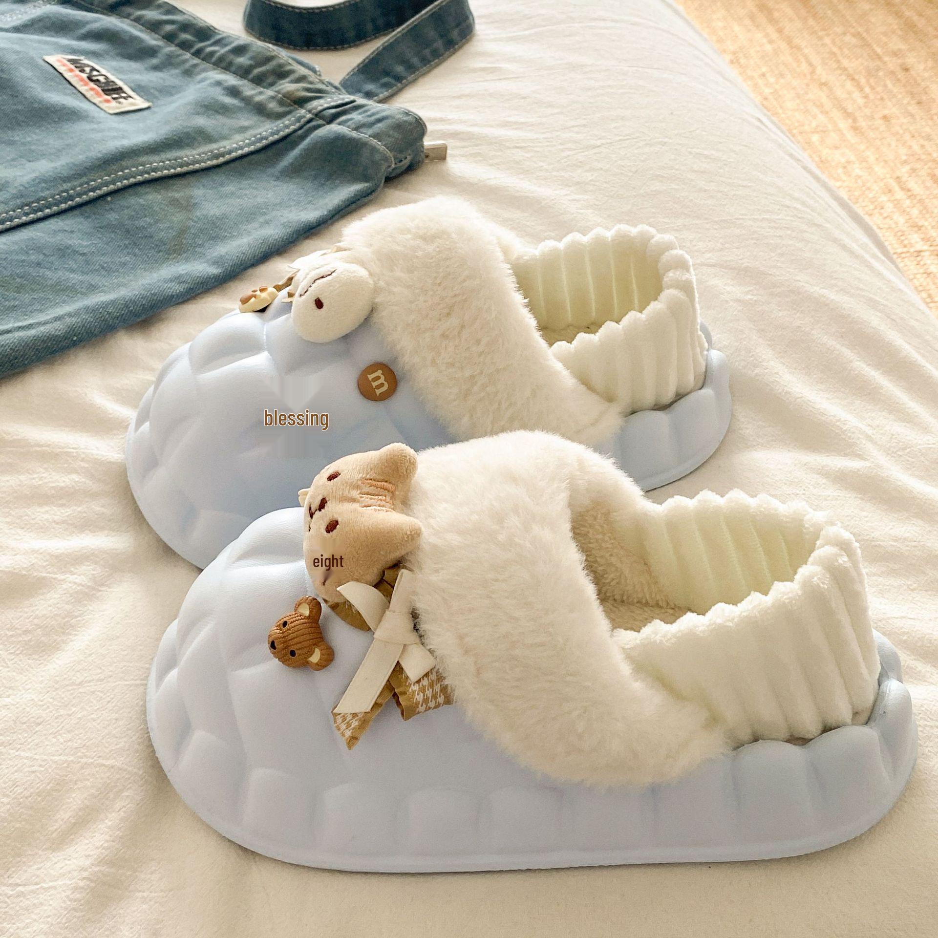 

Petal Women s Waterproof Indoor Slippers: Winter, Heel-Covered, Odorless, Warm Plus Velvet, EVA, Removable, Thick Cotton. Size 38-39 синій