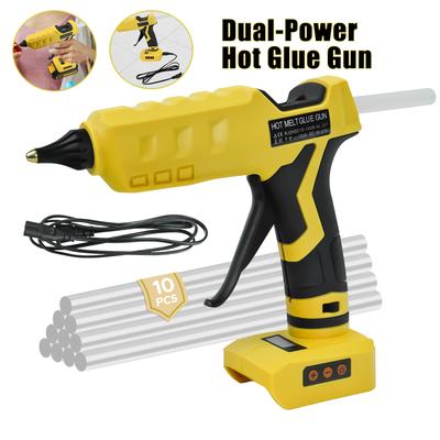 Cordless Glue Gun for Dewalt 20V Battery with Cable & 10Pcs Sticks LCD Digital Display Dual Power Supply Hot Gun Kit(No Battery)