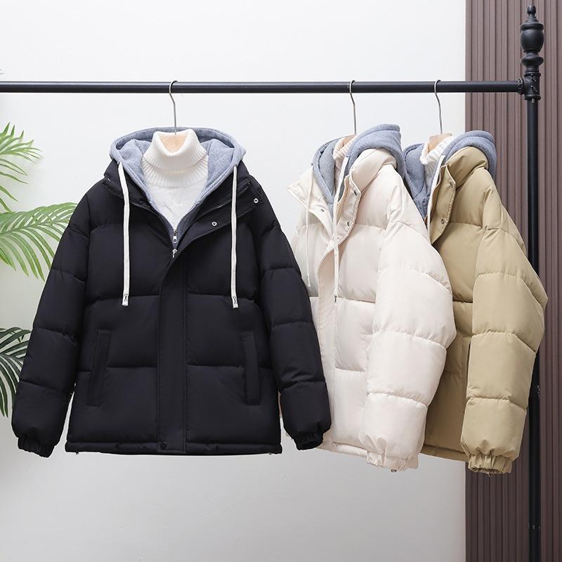 Fake two-piece down padded jacket women's winter thickened loose padded jacket new sweater hooded padded jacket trendy