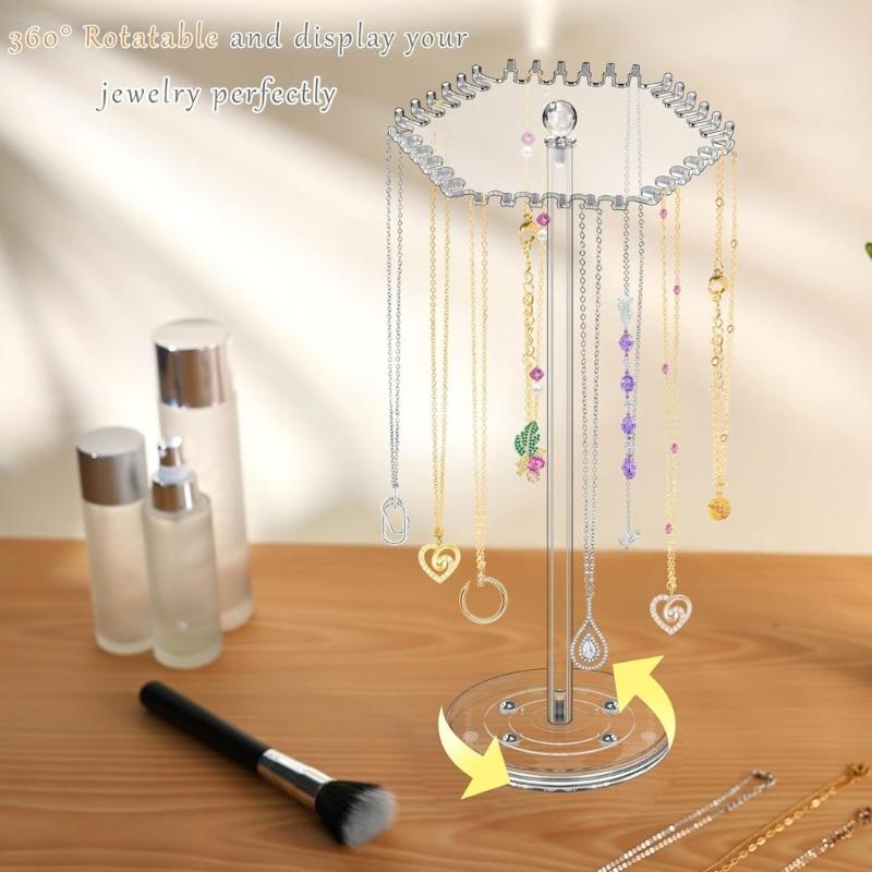 Drehbare Halsketten Schmuckorganizer Klarer Acryl-Halskettenständer mit 360°-Drehbasis Eleganter Schmuck-Ausstellungsständer