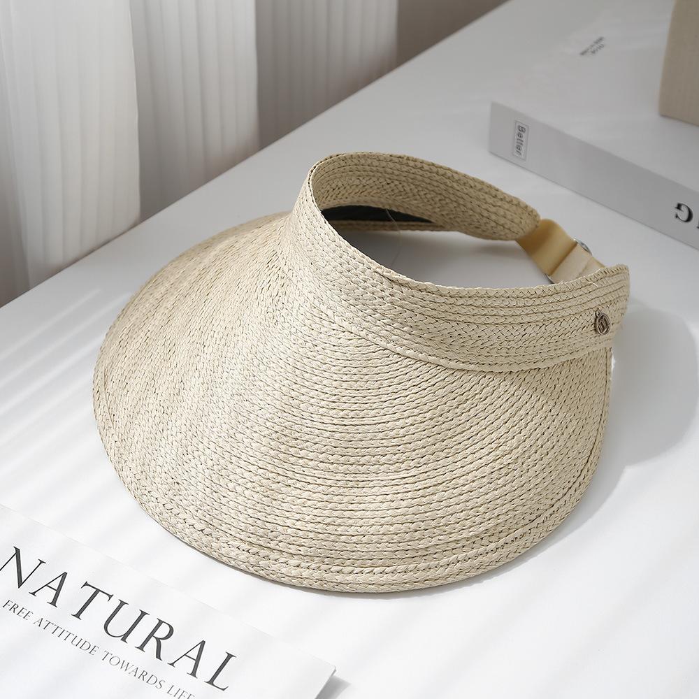 Straw empty top sun protection hat sun hat women's summer foldable seaside sun hat small fresh adjustable headband straw hat