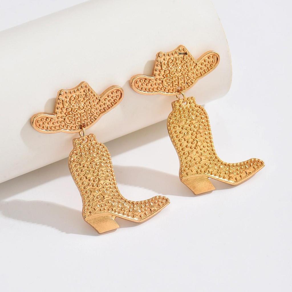 Cross-Border Alloy Rice Bead Stud Earrings: Christmas Boots & Western Cowboy Hat Dangles