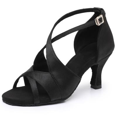 Latein-Wildleder Tanzschuhe für Damen, Standard, Jazz Salsa Tanzschuhe für Damen, neue Strass-Schnalle, weiche Sohle, Braun, Schwarz, 5cm/7cm