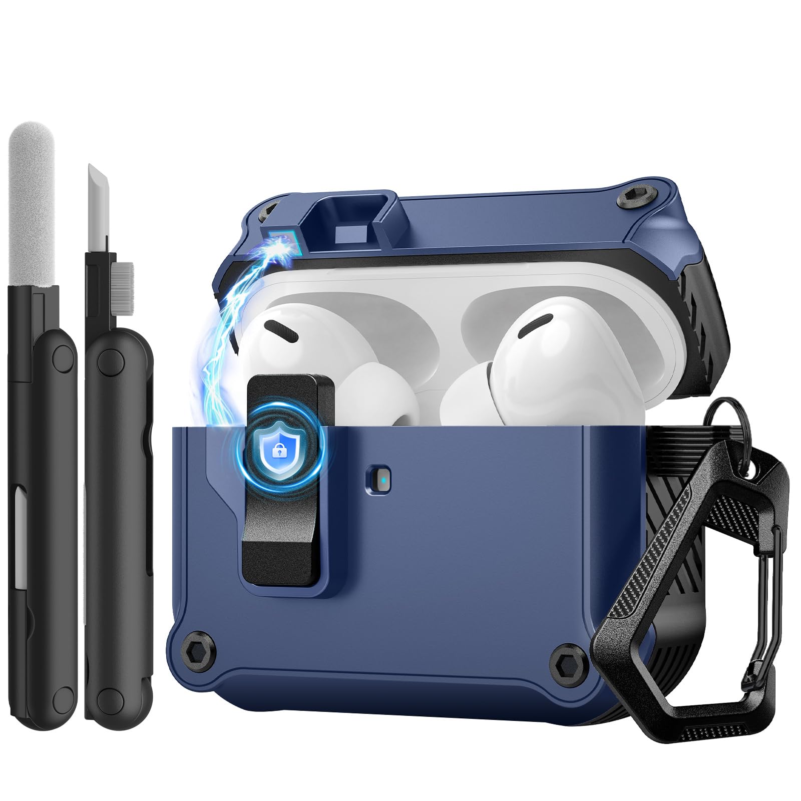 

Case for Airpods Pro 3/4 Secure Lock Clip Automatic Pop-up Full Drop Protective Case Cover for AirPods 4/Pro 3 with Cleaning Kit for Airpods 4