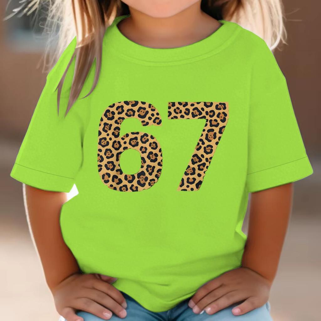 6 7 Six Seven Leopard Creative Print Tshirt Soft Breathable for Daily Outdoor Casual Wear Funny Gift Cotton Tee Girl Clothing