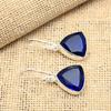 Blue Sapphire Lab-Created Gemstone Handmade 925 Solid Sterling Silver Jewelry Earrings