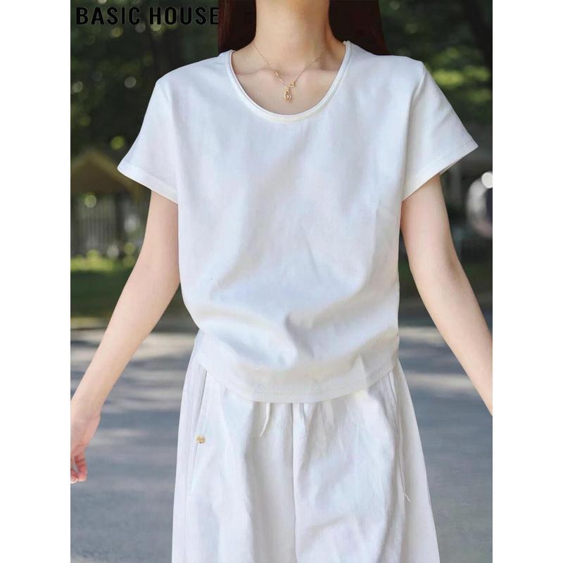 Basic House Women s U-Neck Short Sleeve T-Shirt M белый
