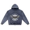 DTG Print Knitted Denim Zip-Up Hoodie Streetwear Motorcycle Brother Print Zipper Hoodies  