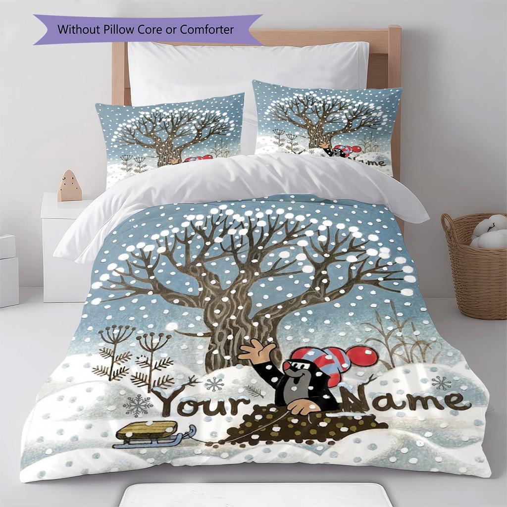 Mole Garden Custom Name Pattern Bedding Quilt Set Quilt Cover Pillowcase Home Birthday Gift(1 * Duvet Cover + 2 * Pillowcase, Without Core)