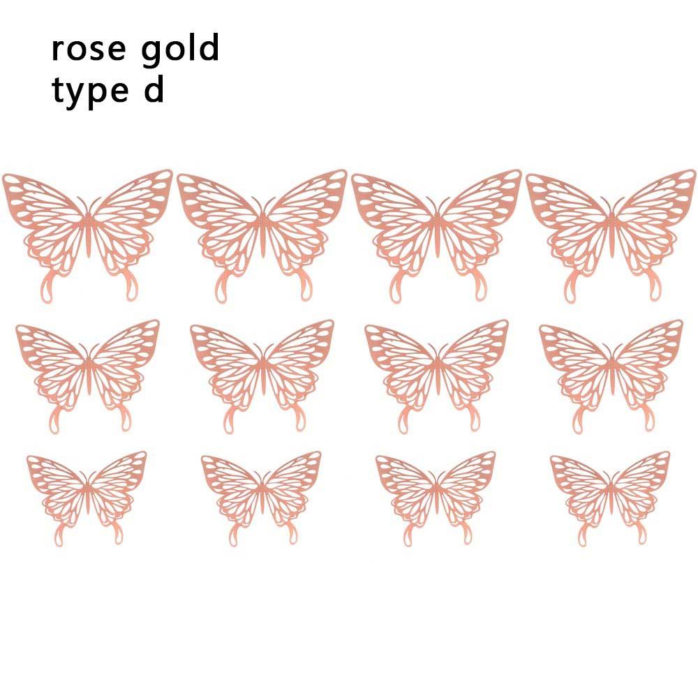 Ornament Home Decoration Gold Silver Rose Gold Mariposas Decals 3D Hollow Butterfly Wall Stickers