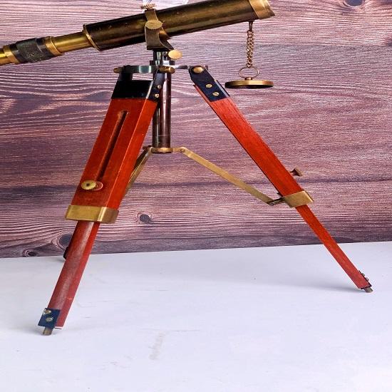 Telescope with Stand, Marine Spyglass with Wooden Tripod, Unique Telescope Stand In Screw