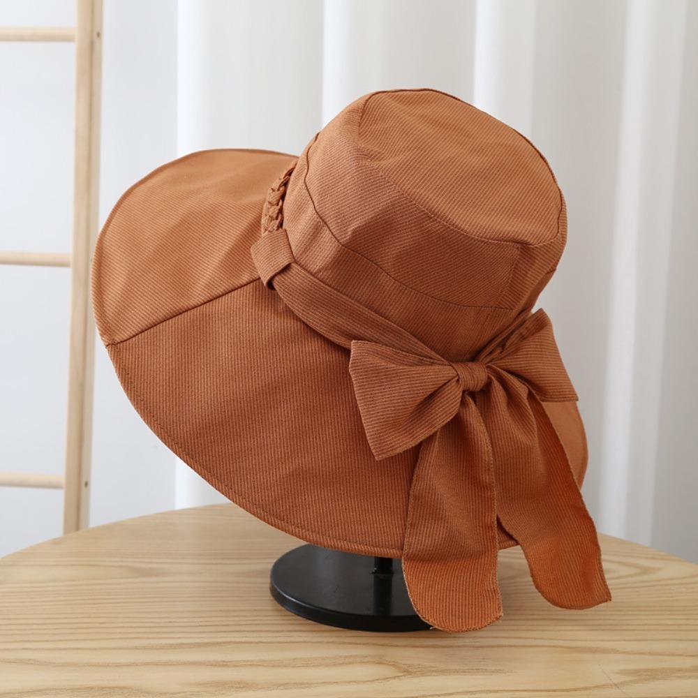 with Bowknot Bucket Hat Wide Brimmed Sunscreen Visor Cap Basin Hat Fishman Hat  Vacation