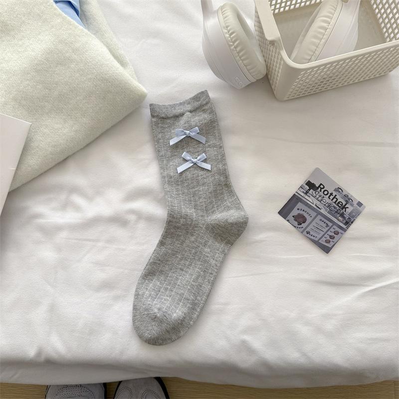 

Женские весенне-летние полосатые милые носки до середины икры с бантом из ленты на пуговице 1 pair