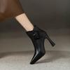 Women's Elegant High Heels Ankle Boots 2025 Spring Belt Buckle Pu Leather Short Boots Woman Plus Size 43 Thin Heeled Party Shoes