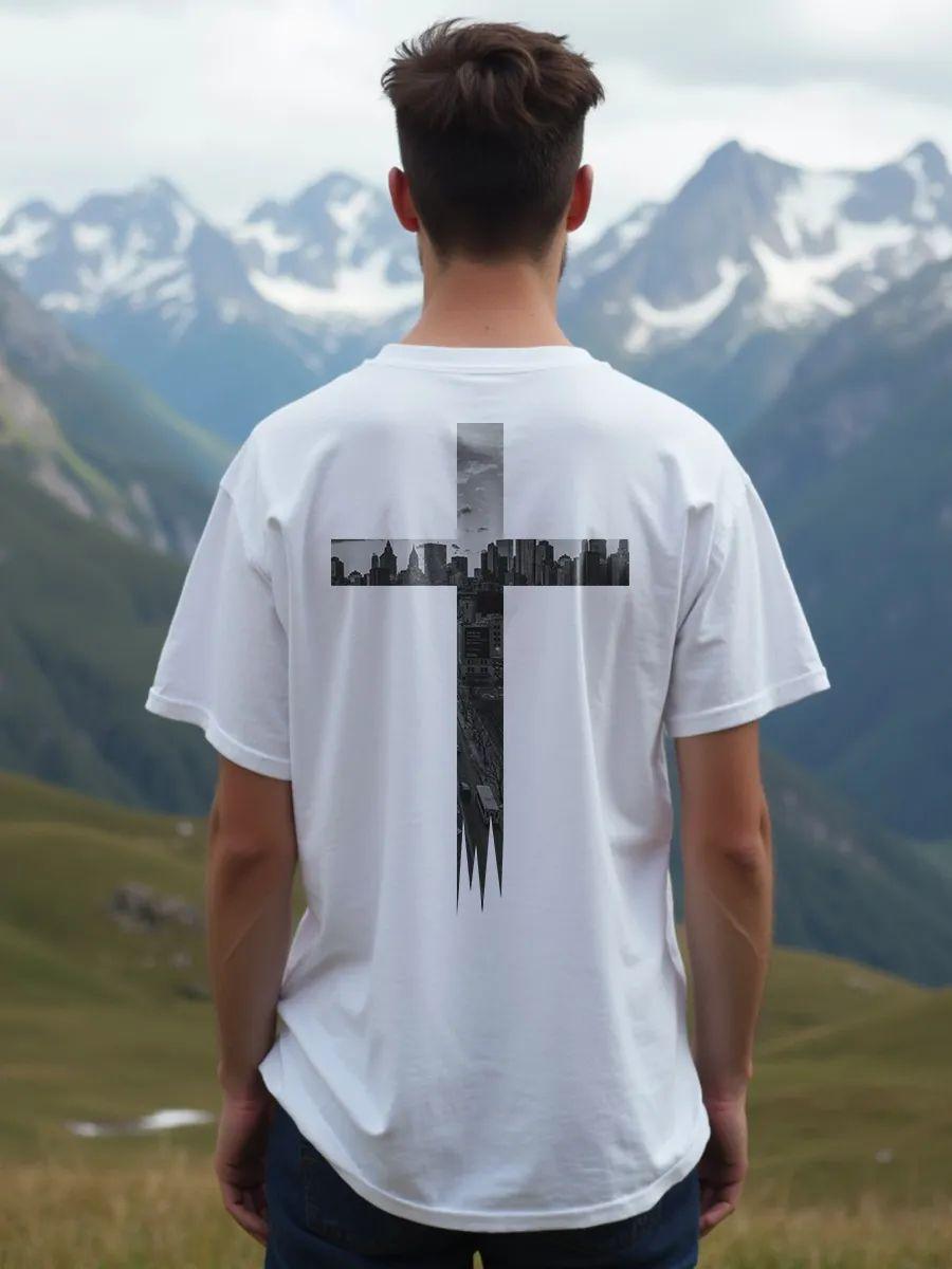 White cotton oversized printed T‑shirt S