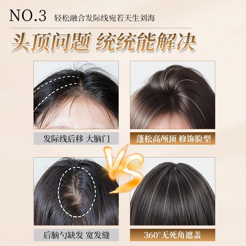 Wig Hair Piece Women Bangs Frontal No Edge Cover Gray Natural Fluffy Increase Volume High Crown