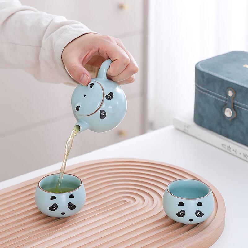 Nordic Style Ru Kiln Panda Portable Travel Tea Set