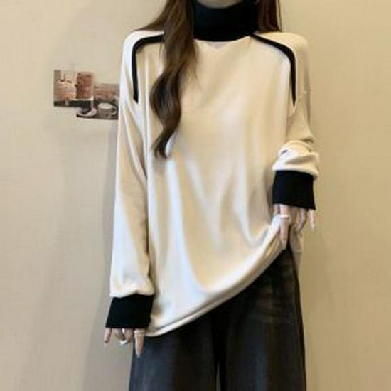 Europäischer Oversized-Doppelseitiger Samt-Rollkragenpullover - Damen Herbst/Winter, Langarm, Lockerer Schnitt, Schlankmachende Basisschicht