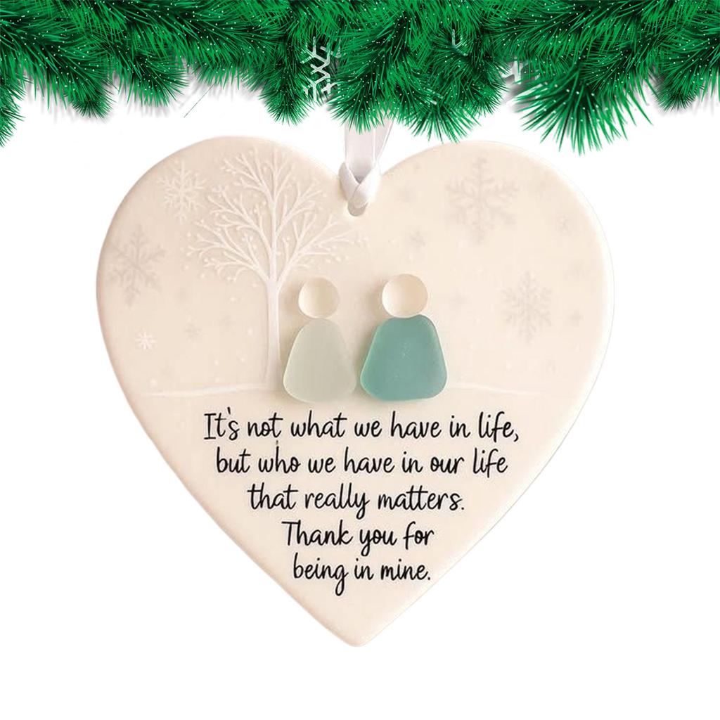 Christmas Tree Ornaments Christmas Ceramic Love Heart Ornaments Display Keepsake Sea Glass Hangable for Window Wall Balcony