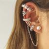 8pc Imitation Pearl Ear Clip Set Hip Hop Style Women's Earrings Non-piercing False Cartilage Ear Contour Fringe Chain Jewelry