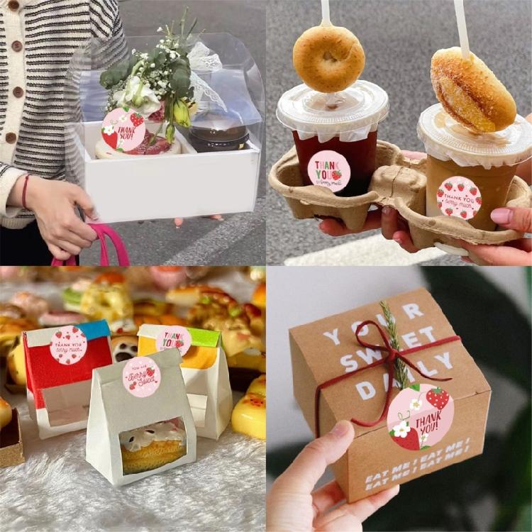 500Pcs Round Thank You Sticker Strawberry Thank You Label Seal Sticker for Seal Envelope Wedding Valentines Packaging