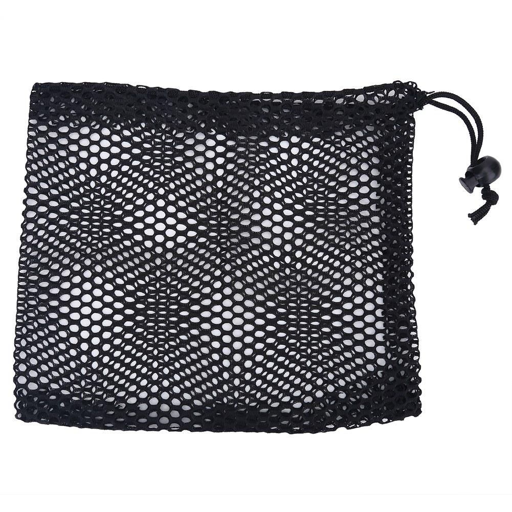 Black Nylon Mesh Drawstring Pouch Golf Balls Holder Storage Bag (M)