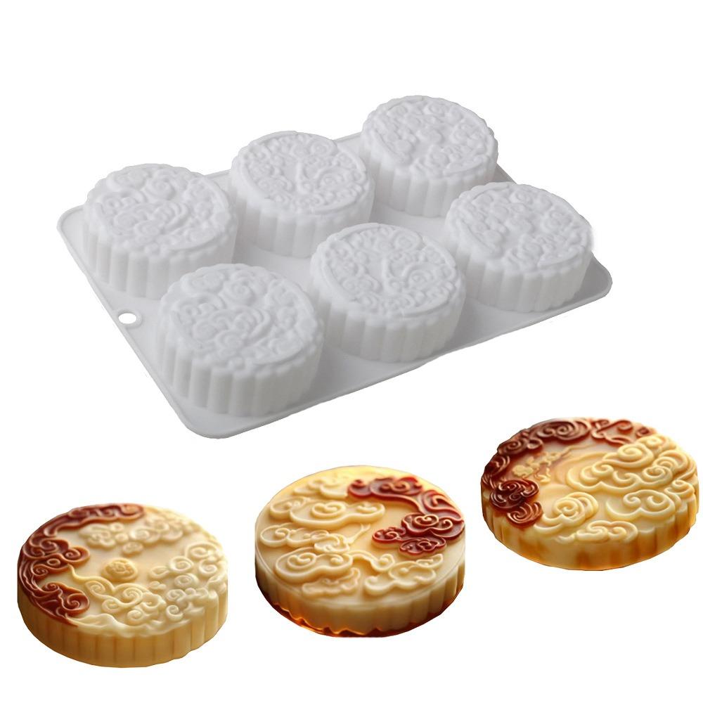 Silicone Auspicious Clouds Mooncake Mold 6 Cavities Mung Bean Cake Mold Soap Mold  Kitchen