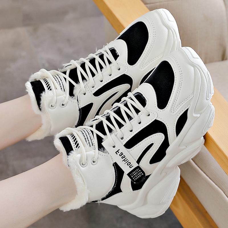 

ТУИНАНЛЕ Женские массивные кроссовки Зимние плюшевые теплые туфли на платформе Женские плоские повседневные спортивные кроссовки Кроссовки с круглым носком Зимние кроссовки 40