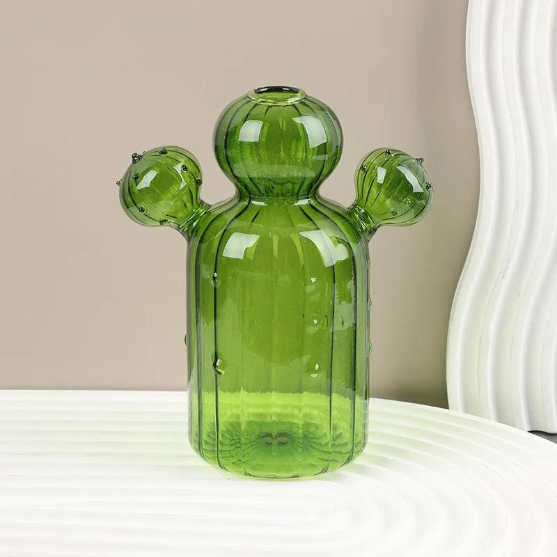 Стеклянная ваза-кактус Декоративное настольное украшение Свежий и простой стеклянный декор Минималистичный акцент для дома и гостиной