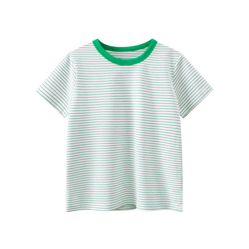 2026 Summer Boys' Korean Style Striped Lycra Cotton Round Neck T-shirt