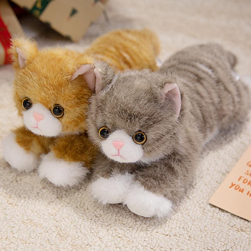 Emulational Animal Lying Down Cat Plush Toys Soft Cute Tabby Cat Plushies Adorable Pets Gift For Girl Boy