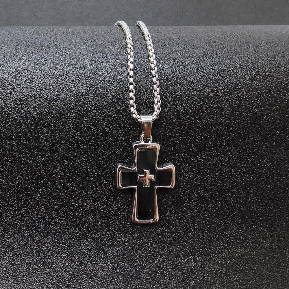 4PCS Personality Cross Necklace Set Prayer Crucifix Pendant Chain Thorn Love Necklace Set  Church