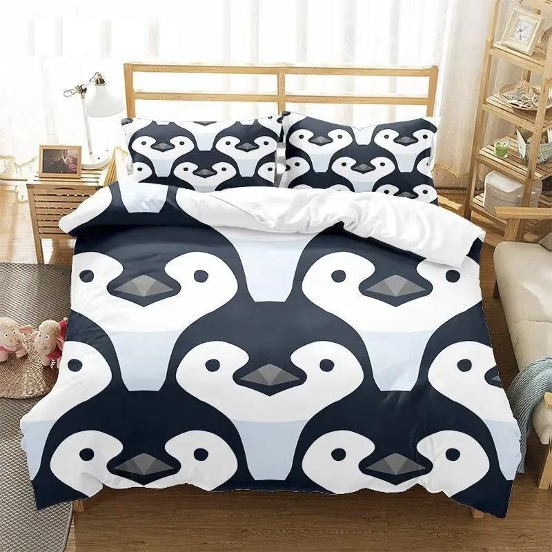Penguin Bedding Set For Teen Children Bedroom Polyester Various Sizes Decor Ultra Soft Comfortable Cartoon Baby Set