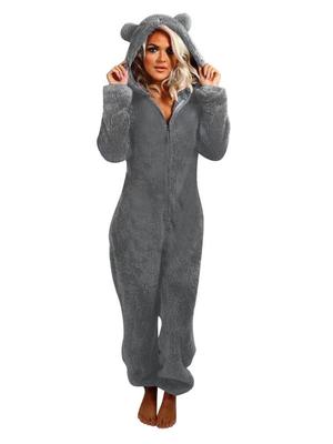 2025 Damen Fleece-gefütterter Pelz-Overall mit Kapuze - Europäischer & Amerikanischer Herbst-/Winterstil