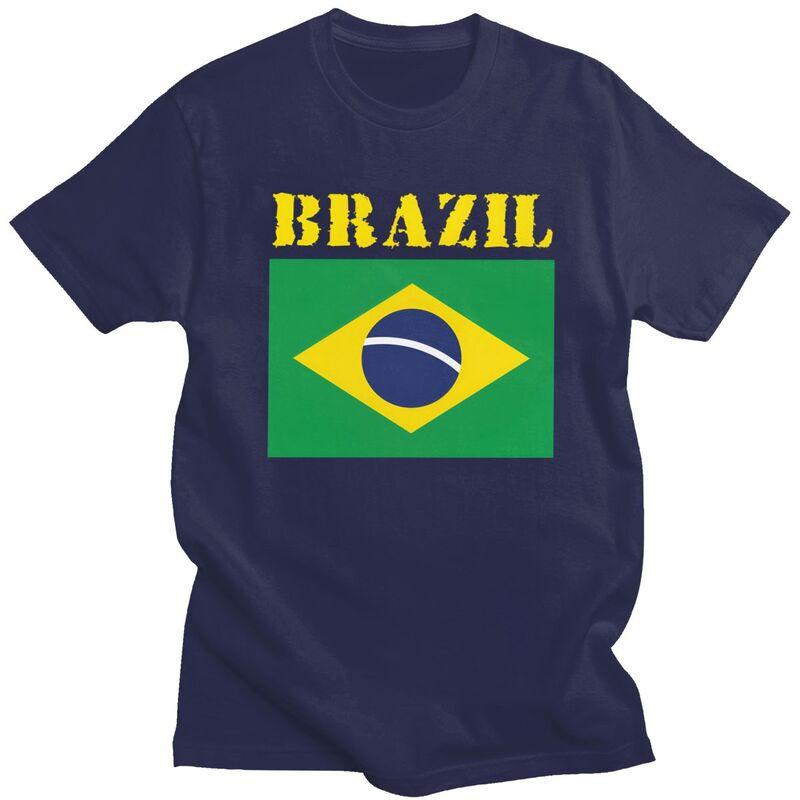 Custom Fashion Brazil Flag T Shirts Men Short Sleeve Tshirt Streetwear Tee Pure Cotton Slim Fit Tshirt Merch
